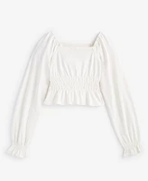 With Jules Big Girls Long-Sleeve Smocked-Waist Top