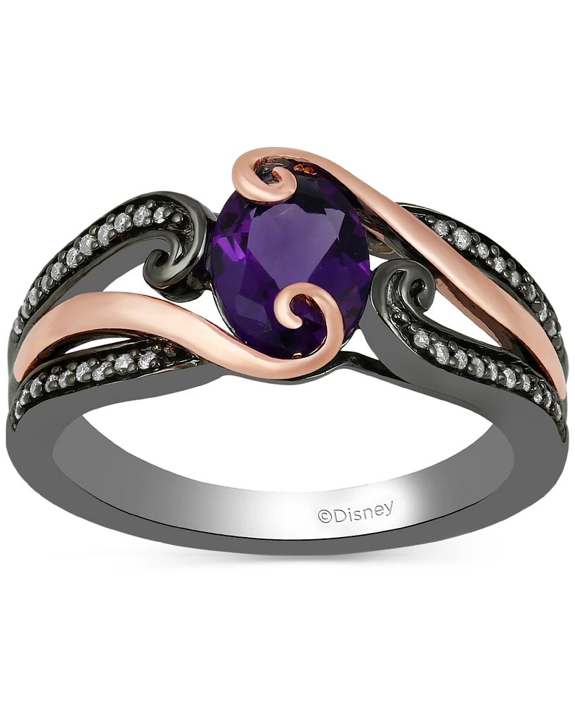 Amethyst (1 ct. t.w.) & Diamond (1/10 ct. t.w.) Ursula Tentacle Ring in Black Rhodium-Plated Sterling Silver & 14k Rose Gold