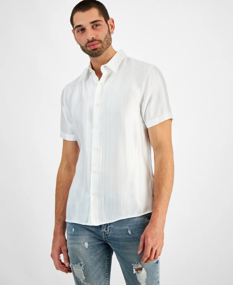 Guess Men's Liam Relaxed-Fit Textured Stripe Button-Down Shirt