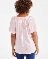 Style & Co Women's Printed Split-Neck Flutter-Sleeve Top, Created for Macy's