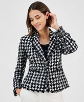 Anne Klein Women's Notched-Collar Tweed Fringe Jacket