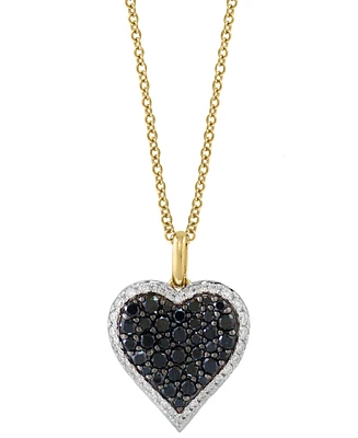 Effy Black Diamond (5/8 ct. t.w.) & White Diamond (1/4 ct. t.w.) Heart Halo 18" Pendant Necklace in 14k Gold