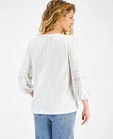 Style & Co Women's Embroidered Embellished Knit Peasant Top, Created for Macy's