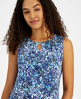 Kasper Women's Printed Pleated Keyhole-Neck Top, Regular & Petite Sizes