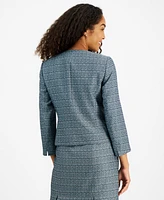 Kasper Women's Open-Front Piped-Trim Tweed Jacket