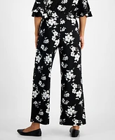 Kasper Women's Floral-Print Straight-Leg Pull-On Pants