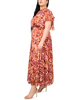 Msk Plus Printed Keyhole Smocked Maxi Dress