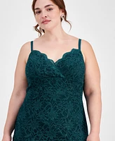 City Studios Trendy Plus Glitter Lace Spaghetti-Strap Gown