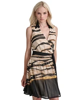 Dkny Women's Printed Tie-Waist Collared V-Neck Dress