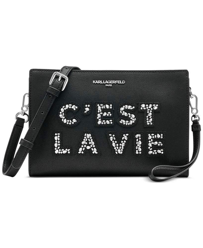 Karl Lagerfeld Paris Crystal Embellished Wristlet Crossbody