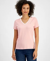 Nautica Jeans Women's Solid Stripe-Trim V-Neck