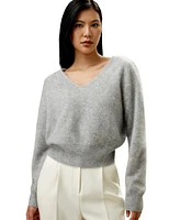 Lilysilk Women's Cropped V-Neck Cashmere Sweater