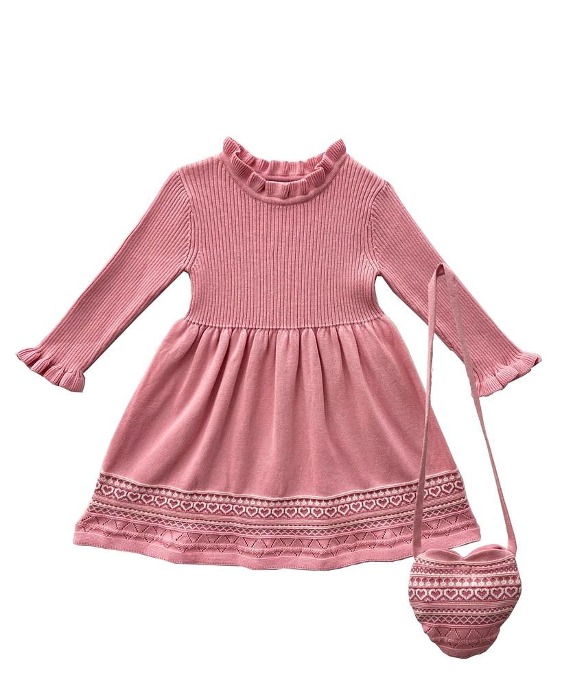 Blueberi Boulevard Infant and Toddler Ruffle Trim Ribbed Border Sweater Dress