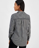 Ak Anne Klein Petite Striped Button-Front Shirt