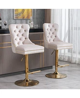 Slickblue Thick Golden Swivel Velvet Barstools with Adjustable Seat Luxurious Seating