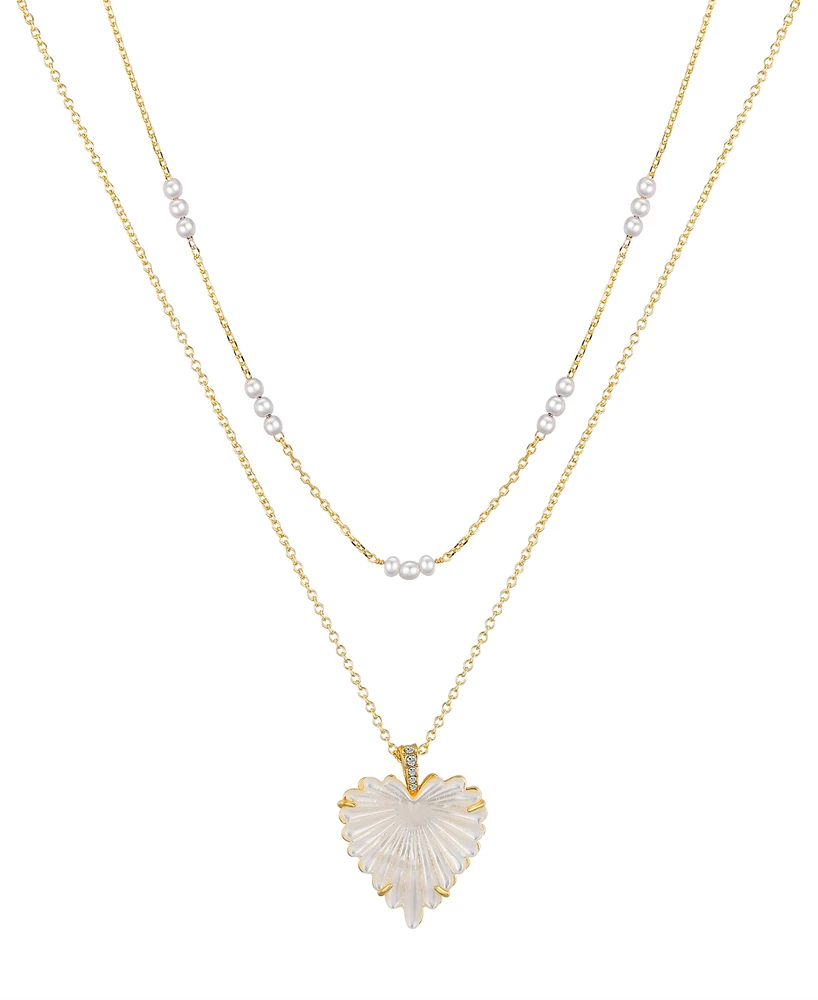 Unwritten Mother of Pearl Heart and Freshwater Cultivated Pearl Layered Pendant Necklace Set