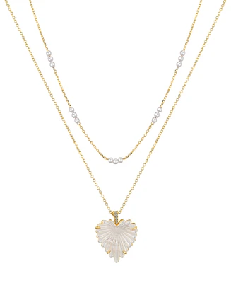 Unwritten Mother of Pearl Heart and Freshwater Cultivated Pearl Layered Pendant Necklace Set