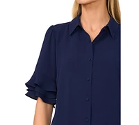 CeCe Women's Button-Front Ruffled 3/4-Sleeve Blouse