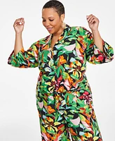 I.n.c. International Concepts Plus Short-Sleeve Tie-Front Top, Exclusively at Macy's