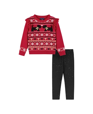 Andy & Evan Toddler Girls Toddler/Child Red Fair Isle Sweater and Glitter Legging Set