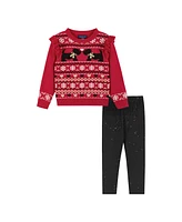 Andy & Evan Toddler Girls Toddler/Child Red Fair Isle Sweater and Glitter Legging Set