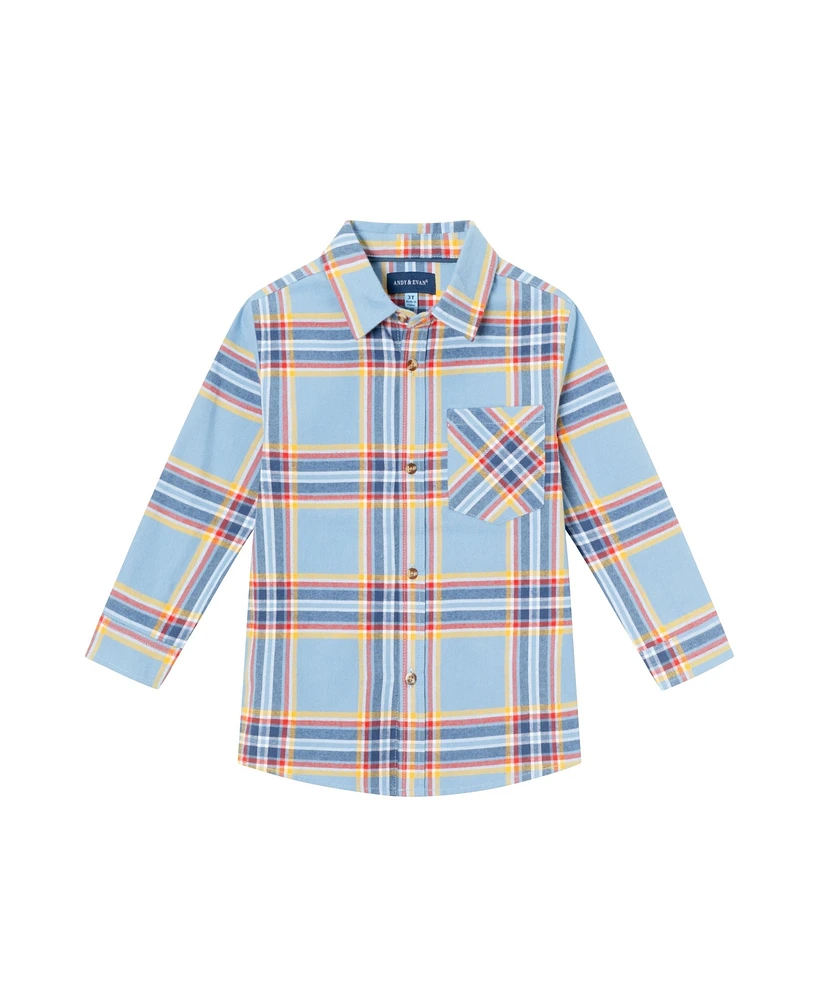 Andy & Evan Big Boys Toddler/Child Blue Brushed Twill Plaid Buttondown