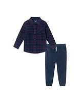 Andy & Evan Toddler Boys Toddler/Child Plaid Cord Buttondown Navy Joggers Set