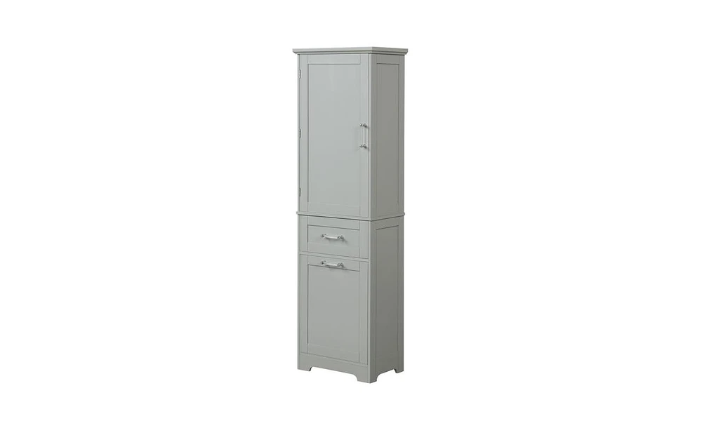 Slickblue Tall Grey Bathroom Storage Cabinet – Mdf with Painted Finish, Adjustable Shelf & Two Drawer Sizes