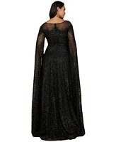 Lara Women's lace gown with dramatic cape sleeves