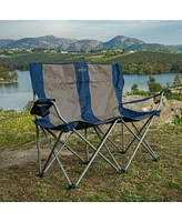 Kamp-Rite Portable Folding Outdoor Double Camping Lawn Beach Chair, Navy/Tan