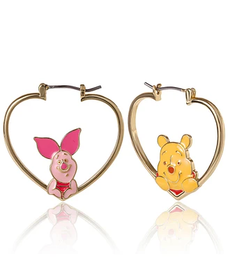 Disney Winnie The Pooh And Piglet Mismatched Heart Hoop Earrings