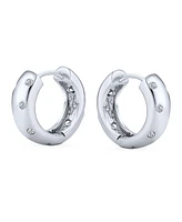 Bling Jewelry Zig Zag Bezel Set Cubic Zirconia Wide Kpop Huggie Hoop Earrings For Women Polished .925 Sterling Silver