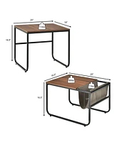 Gymax Nesting Coffee Table Set of 2 Industrial Stackable Side Table w/ Magazine Holder