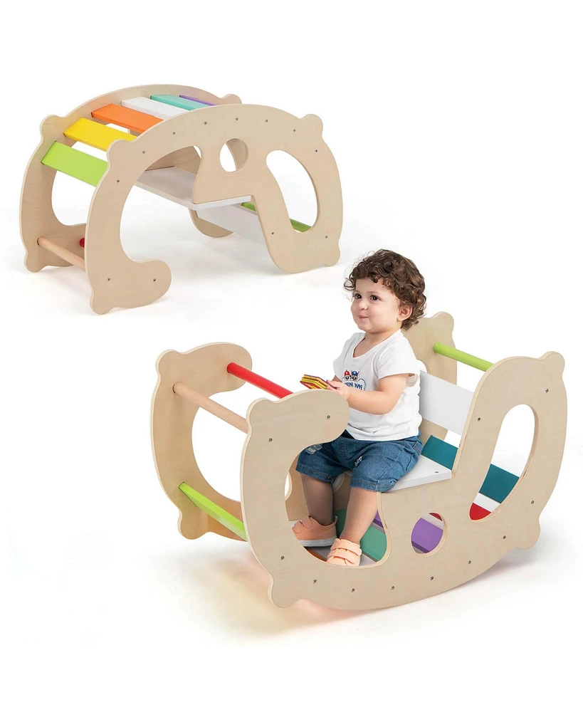 Costway 2-in-1 Rocking Horse Arch for Kids Montessori Climbing Toys with Rocker