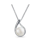 Bling Jewelry Simple White Freshwater Cultured Pearl Teardrop Pendant Necklace Stud Earrings Jewelry Set For Women Sterling Silver