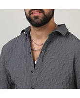 Campus Sutra Men's Charcoal Grey Embossed Geometric Shirt