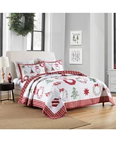 MarCielo 3 Pcs Winter Red Candy Christmas Quilt Bedspread Set King