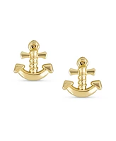 Bling Jewelry Petite Small Tropical Beach Vacation Honeymoon Simple Nautical Boat Anchor Screw Back Stud Earrings For Women Yellow 14K Gold