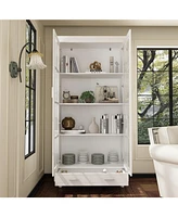 Famapy White Storage Cabinet Bookcase with Tempered Glass Doors,-Drawer