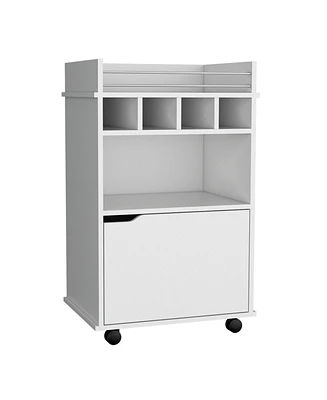 Depot E-Shop Sims Coffee & Bar Cart 35" H , 4 wheels, Division for 4 bottles, Central Shelf, Drawer with Openwork Door Handle