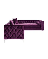 Inspired Home Olivia Velvet Button Tufted Right Facing Corner Sectional Sofa