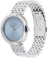 Calvin Klein Women Twisted Bezel Silver Stainless Steel Bracelet Watch 34mm