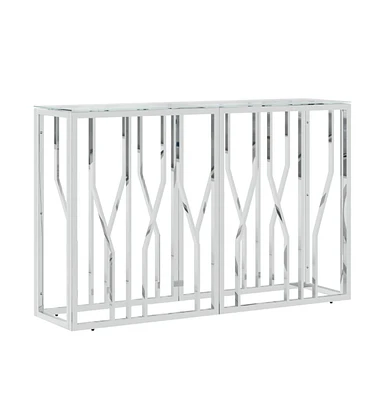 vidaXL Console Table 43.3"x11.8"x27.6" Stainless Steel and Glass