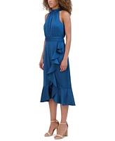 kensie Women's Satin Ruffle-Trimmed Midi Dress