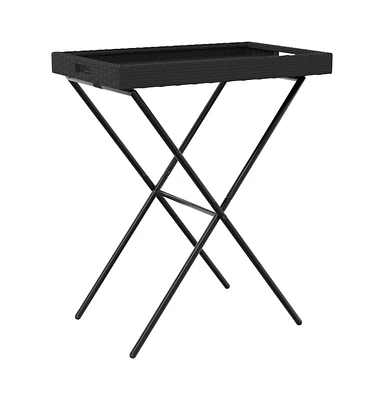 vidaXL Folding Tray Table Black 25.6"x15.7"x29.5" Poly Rattan