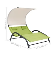 vidaXL Double Sun Lounger with Canopy Textilene Green