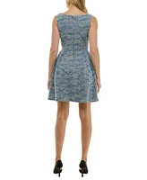 Taylor Petite Button-Front Square-Neck Jacquard Fit & Flare Dress