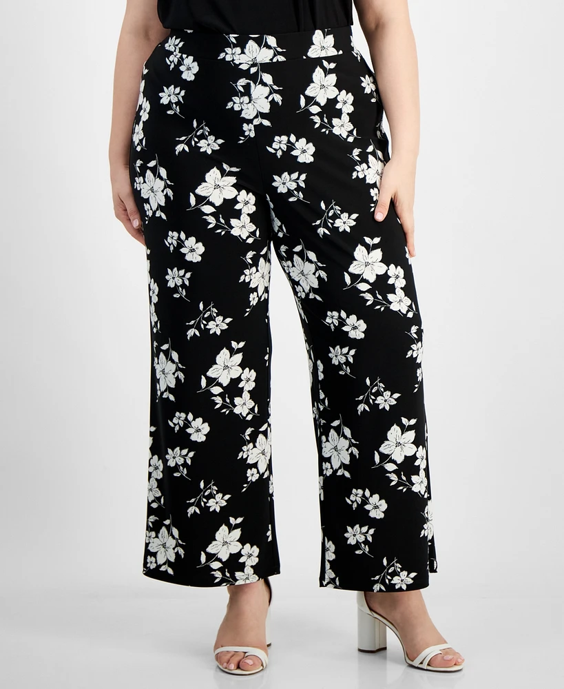 Kasper Plus Floral-Print Straight-Leg Pants