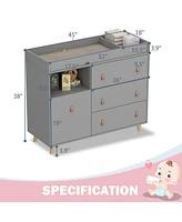 Homsee 4-Drawer Brown Kids Low Dresser Storage Organizer