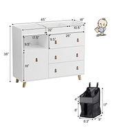 Homsee 4-Drawer Brown Kids Low Dresser Storage Organizer